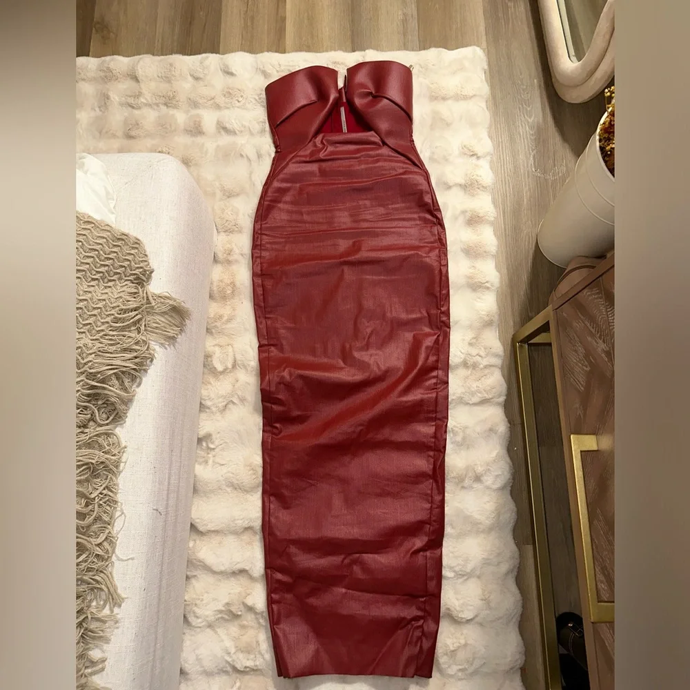 Rick Owen’s Red Leather Look Prong Dress Waxed Denim size 6 IT 42 - Picture 5 of 9